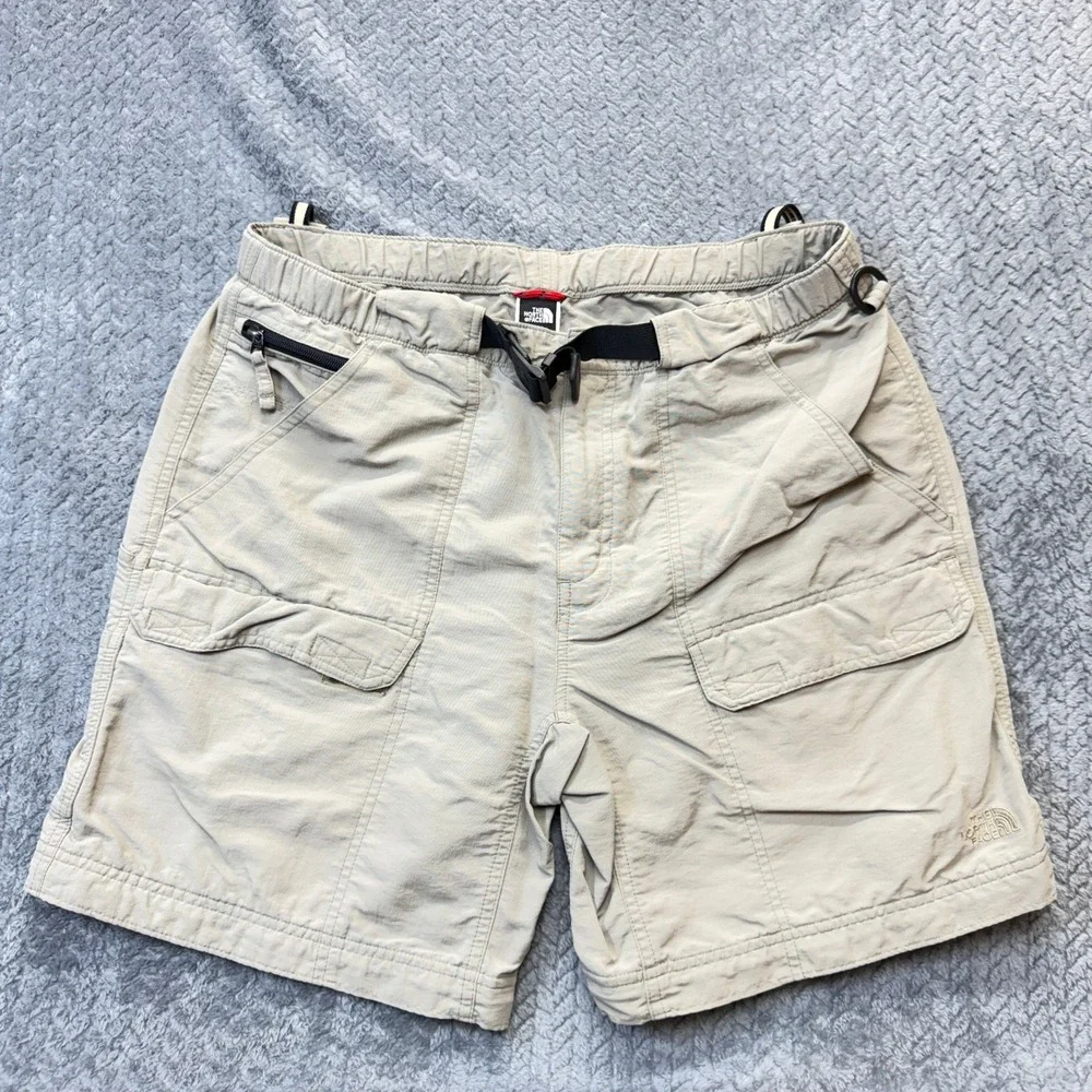 The North‎ Face Cargo Shorts Mens Large Tan Nylon Hiking Belted Utility Pockets